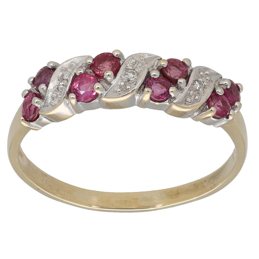 9ct Gold Ruby & 0.015ct Diamond Dress/Cocktail Ring Size U