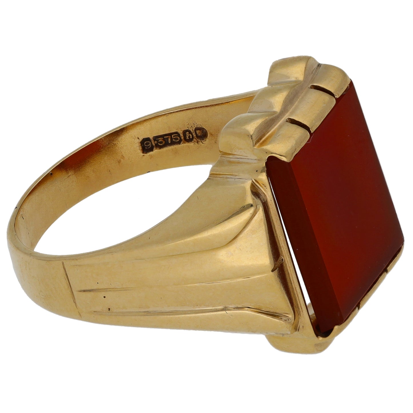 9ct Gold Carnelian Patterned Single Stone Signet Ring Size V