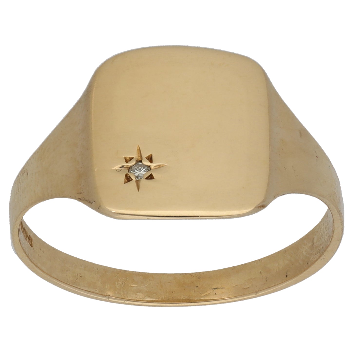 9ct Gold 0.01ct Diamond Single Stone Signet Ring Size V