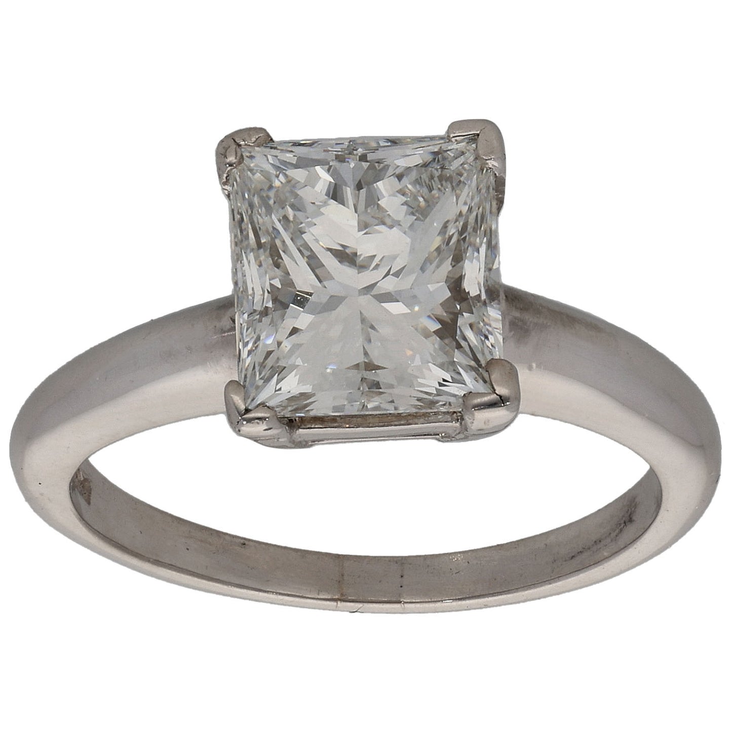Platinum 3.04ct Rectangular Modified Brilliant Diamond Solitaire Ring Size O