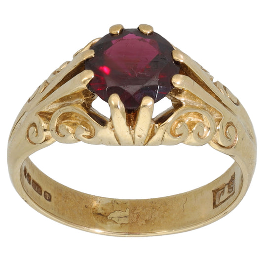 9ct Gold Garnet Single Stone Ring Size P