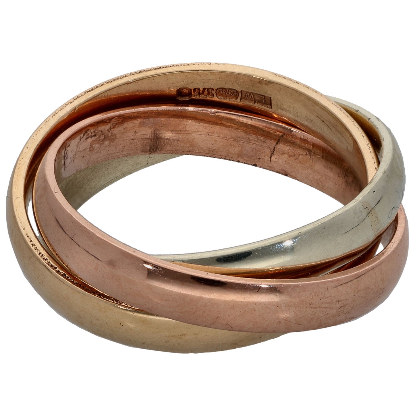 9ct Tri-Colour Gold Russian Wedding Ring Size L