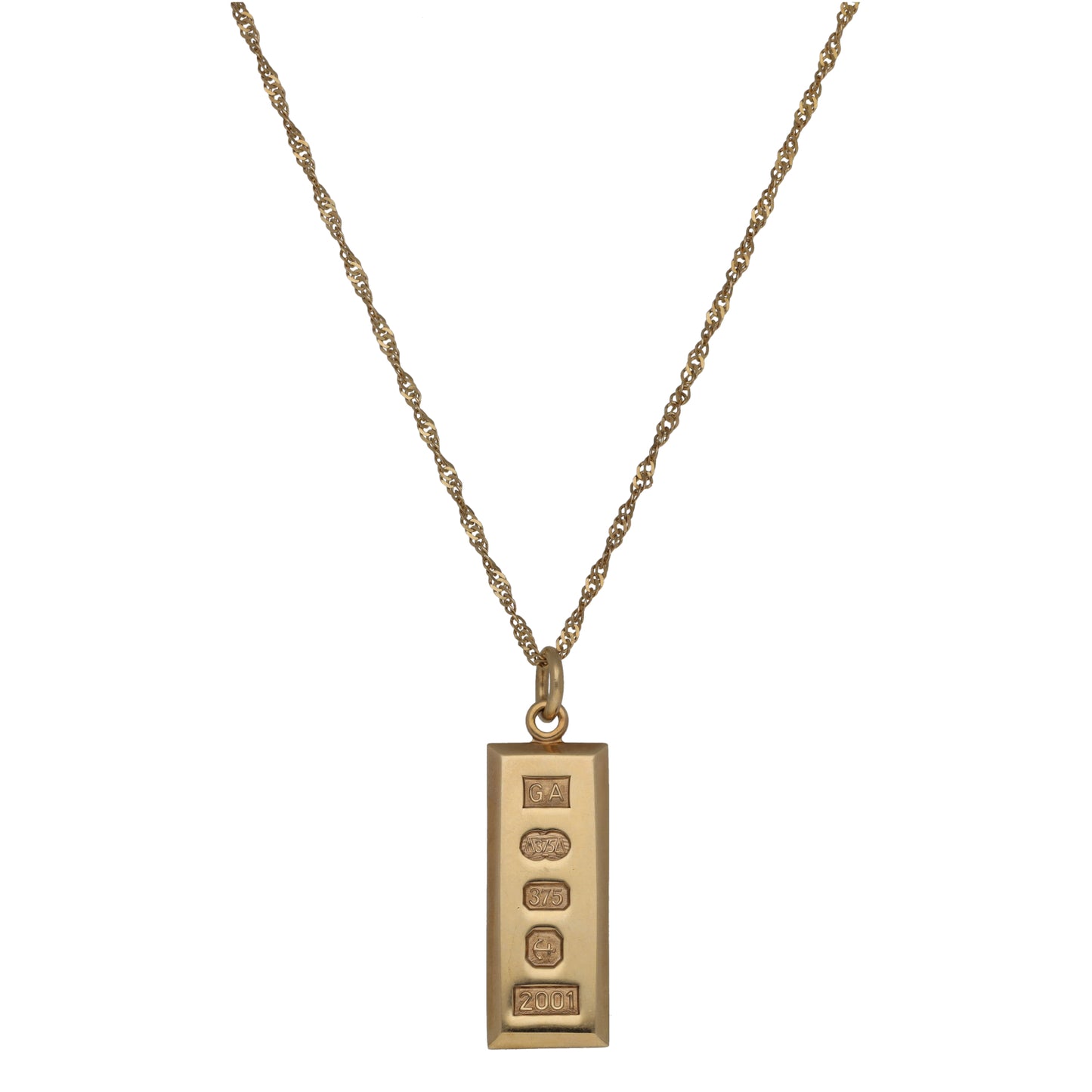 9ct Gold Ingot Pendant With Chain