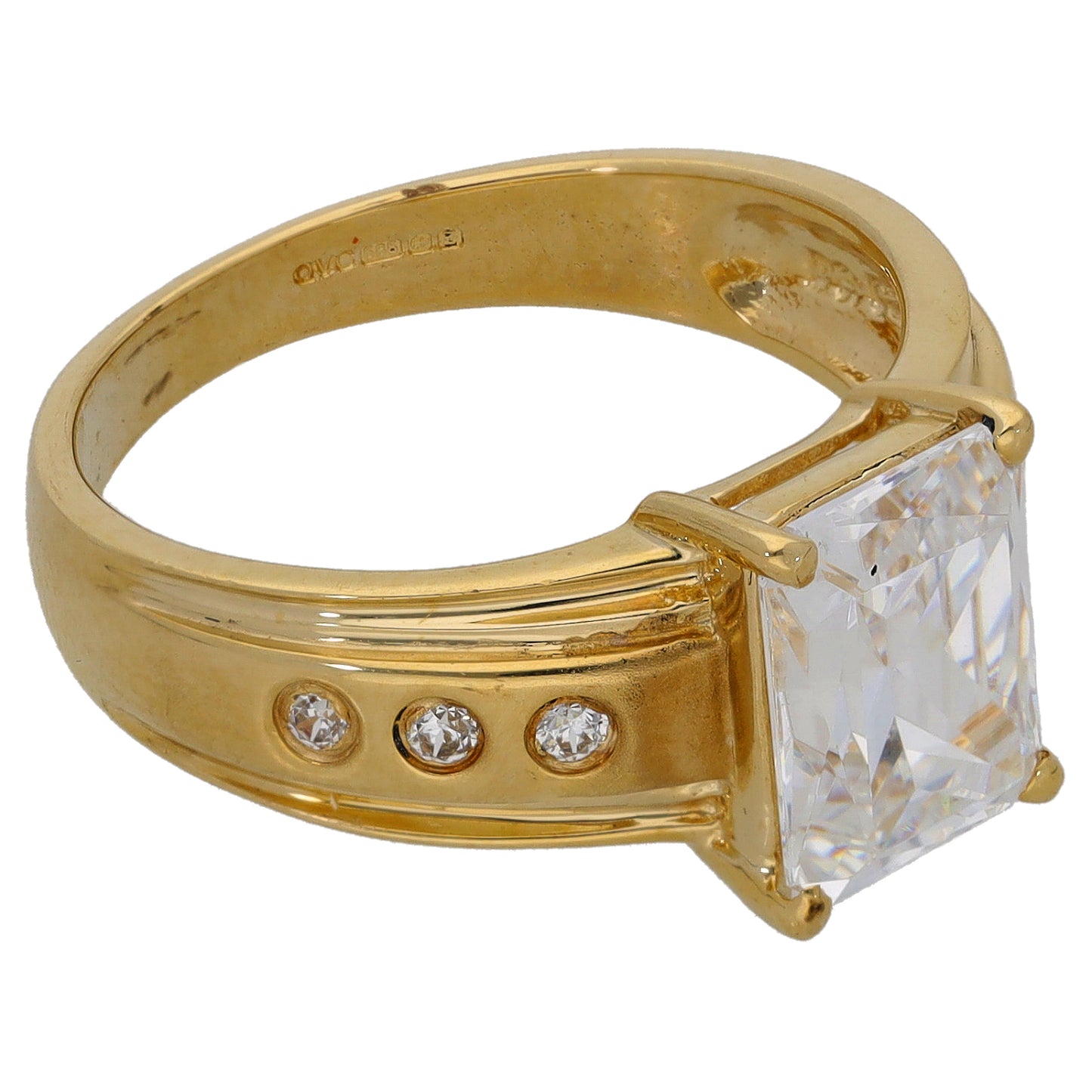 14ct Gold Cubic Zirconia Single Stone Ring With Accents Size M