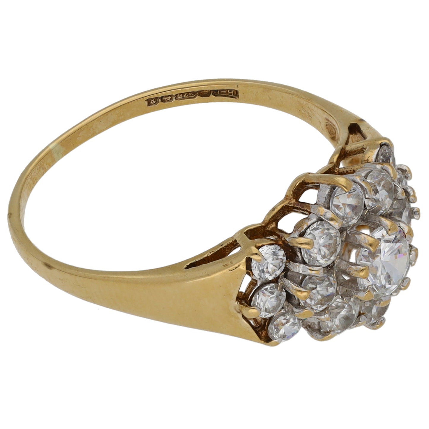 9ct Gold Cubic Zirconia Cluster Ring Size N