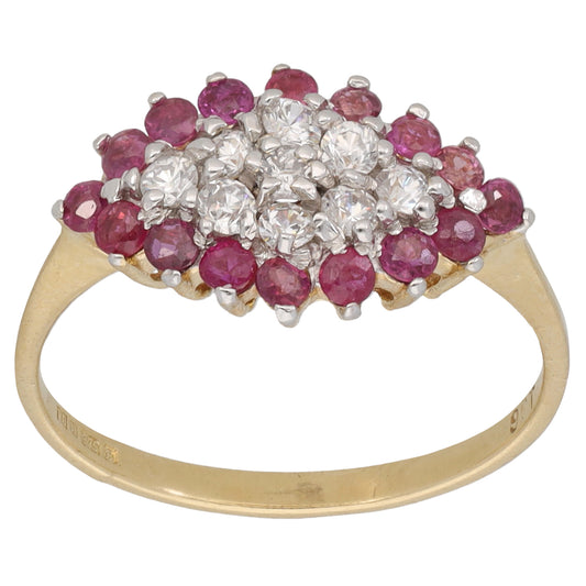 9ct Gold Glass Filled Ruby & Cubic Zirconia Dress/Cocktail Ring Size M