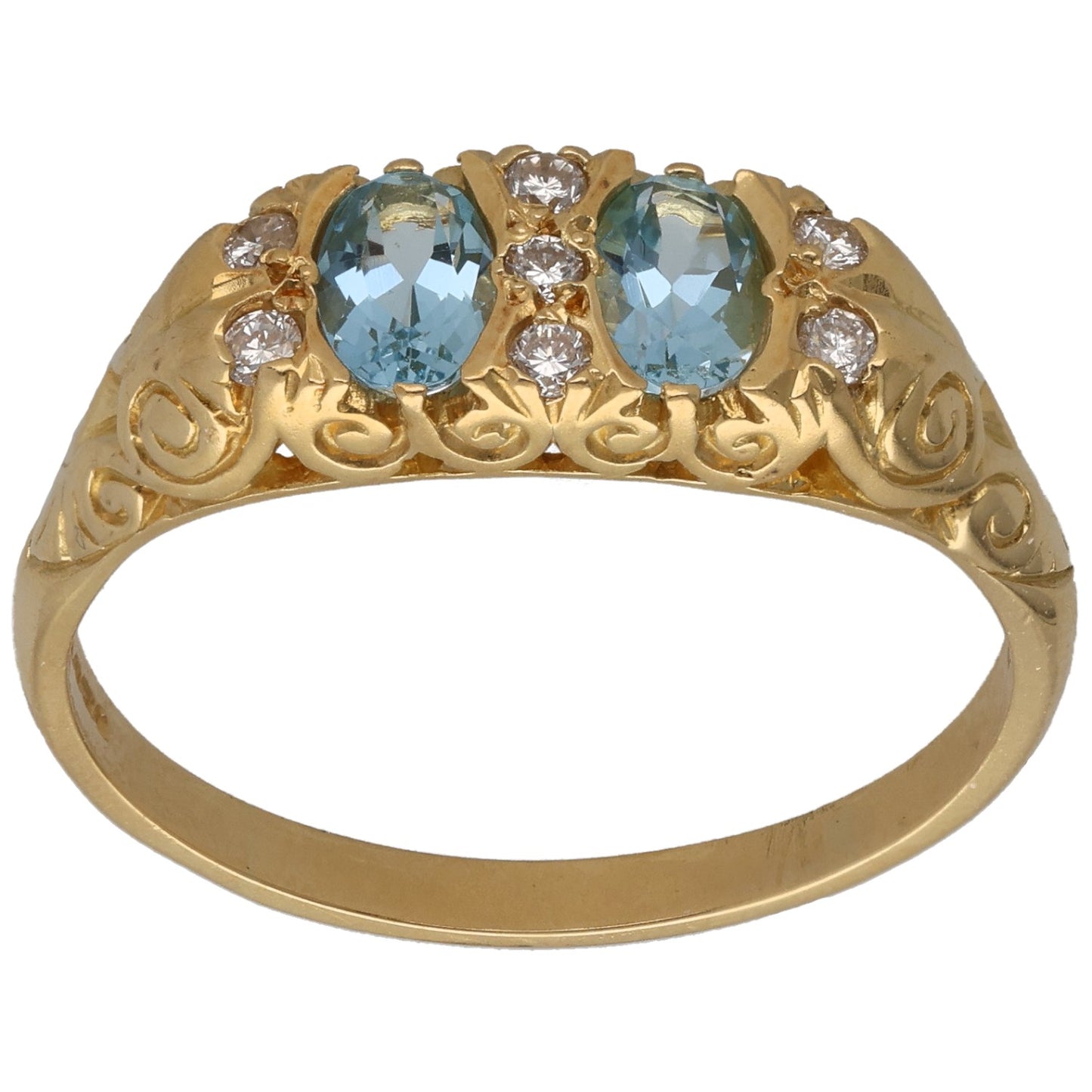 18ct Gold 0.14ct Diamond & Aquamarine Dress/Cocktail Ring Size Y