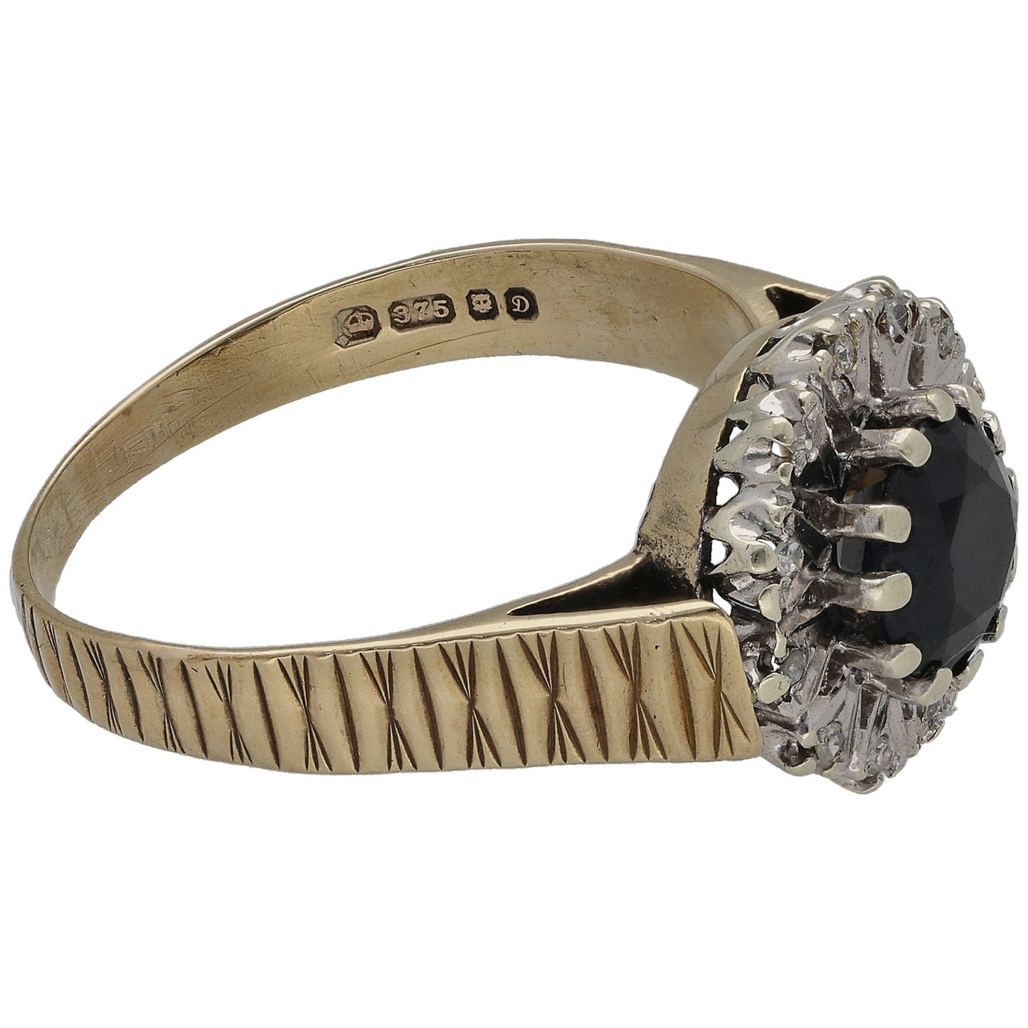 9ct Gold Sapphire & 0.06ct Diamond Dress/Cocktail Ring Size P