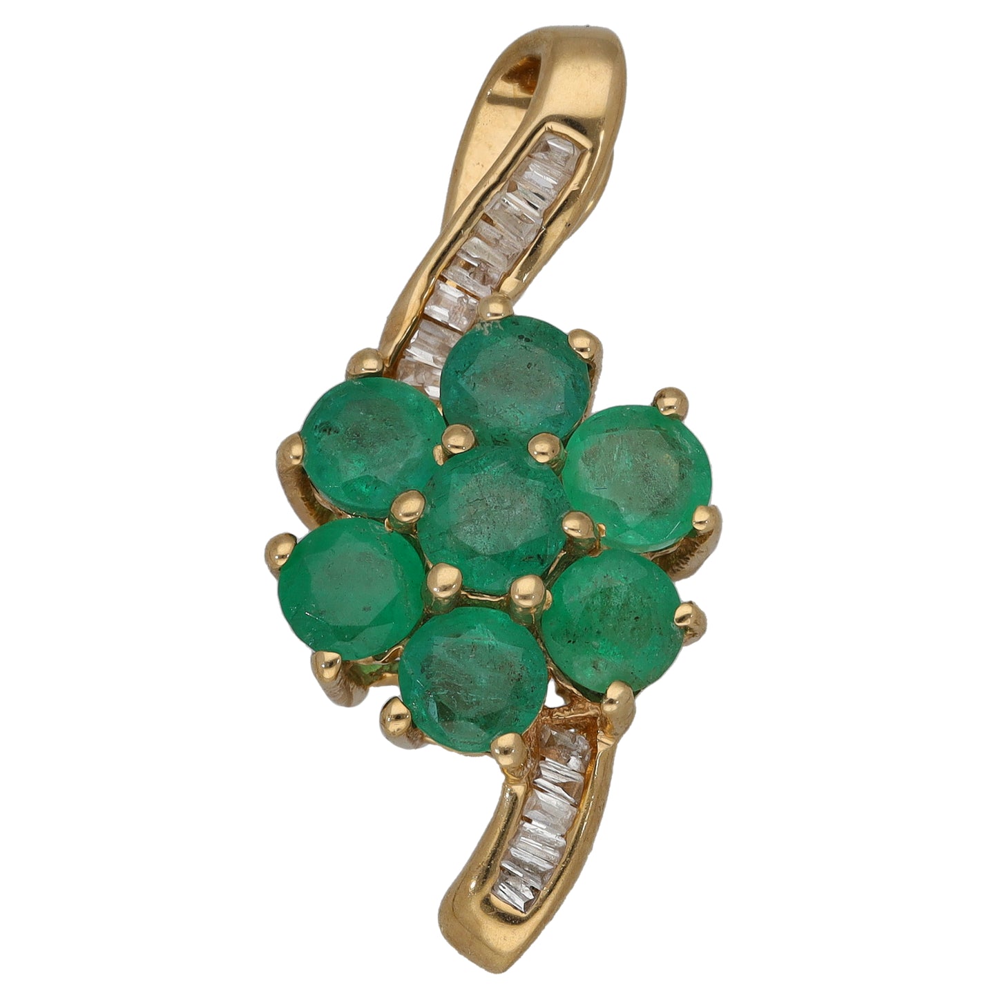 9ct Gold 0.15ct Diamond & Emerald Cluster Pendant