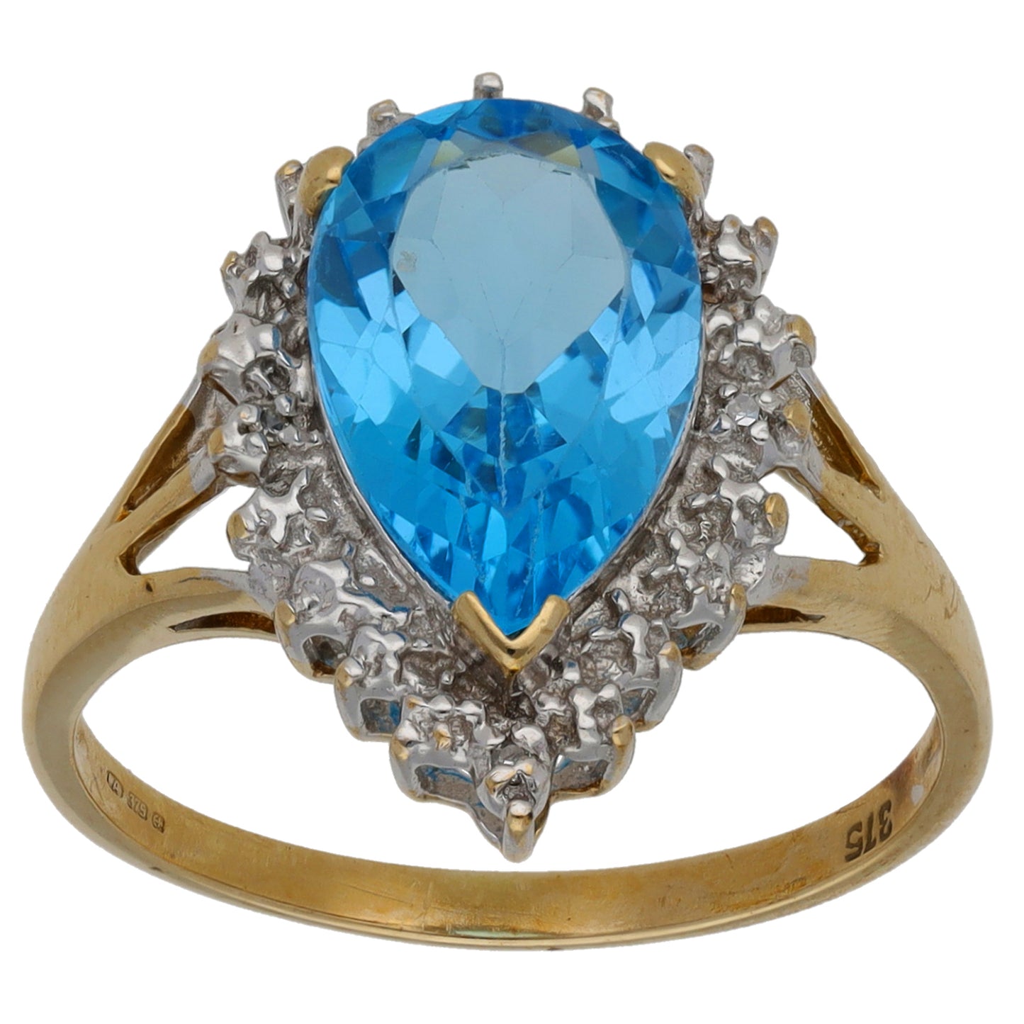 9ct Gold 0.02ct Diamond & Topaz Dress/Cocktail Ring Size P