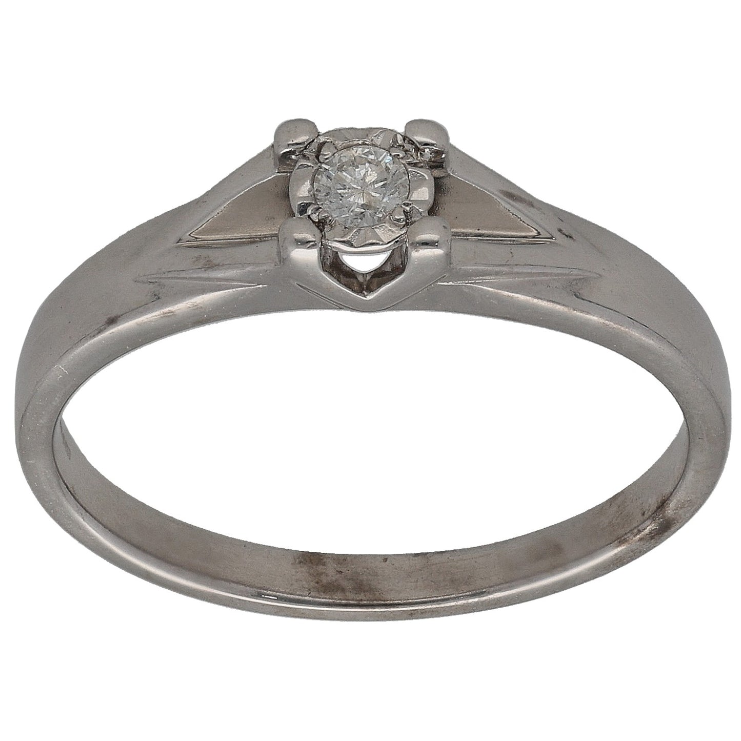 9ct white gold round diamond solitaire ring with four-prong setting