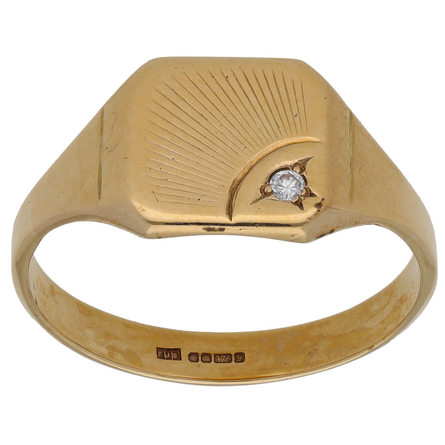 9ct Gold Cubic Zirconia Single Stone Signet Ring Size Z