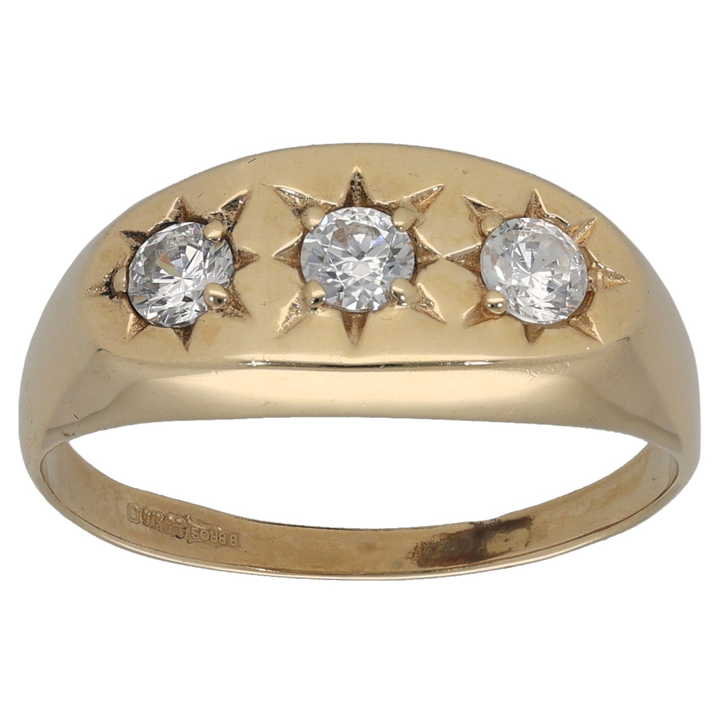 9ct Gold Cubic Zirconia Three Stone Ring Size Q
