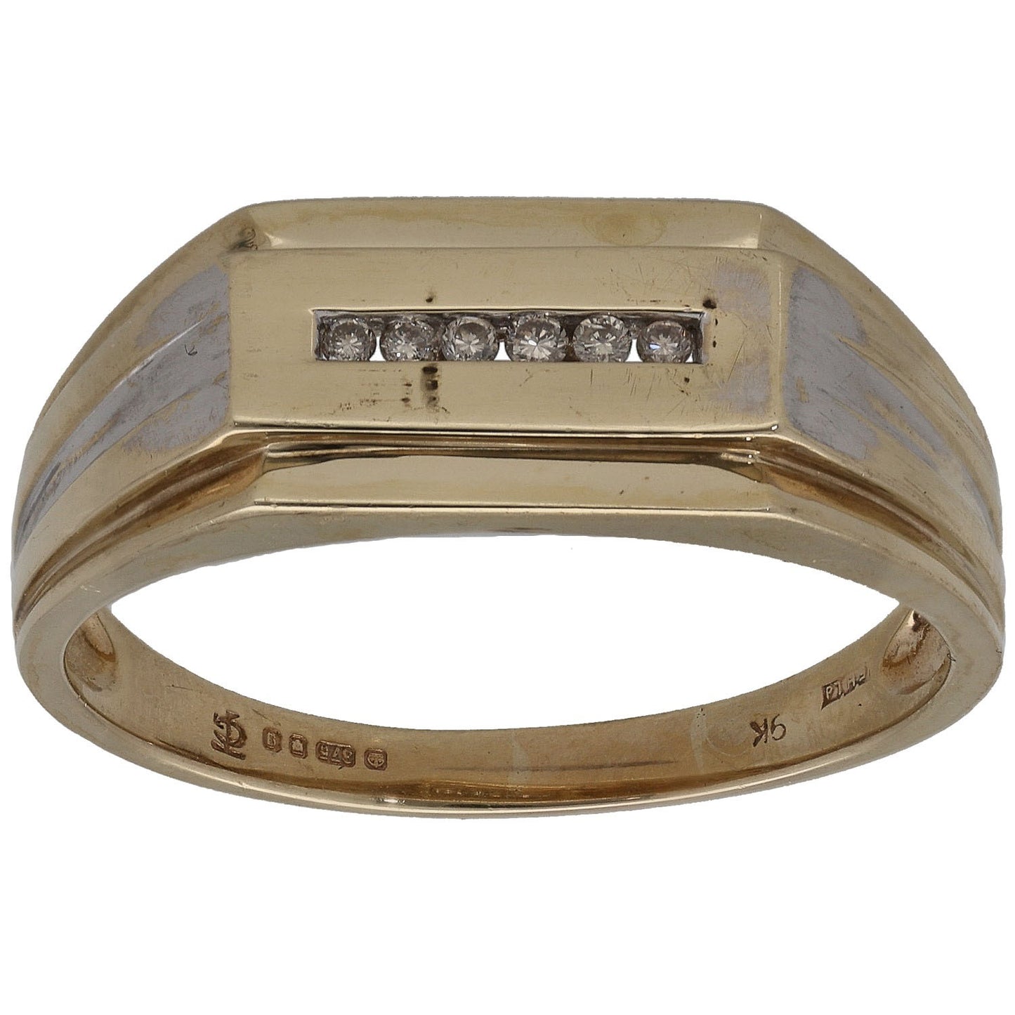 9ct Gold 0.06ct Diamond Patterned Signet Ring Size W