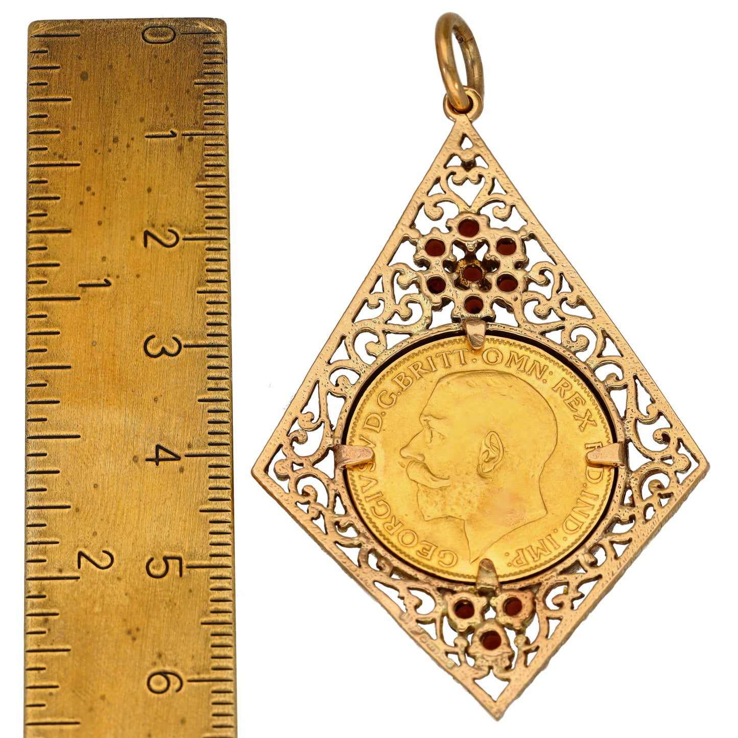 9ct Gold Garnet Full Sovereign Coin Pendant
