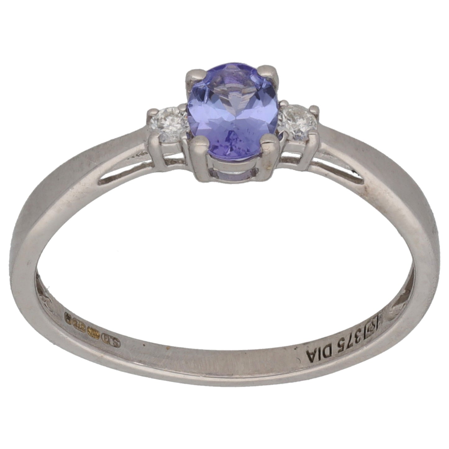 9ct White Gold 0.04ct Diamond & Tanzanite Dress/Cocktail Ring Size M