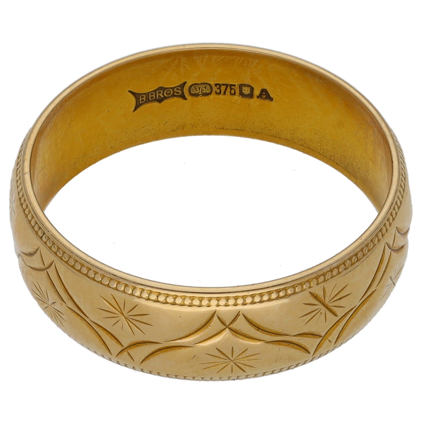9ct Gold Patterned Wedding Ring Size O