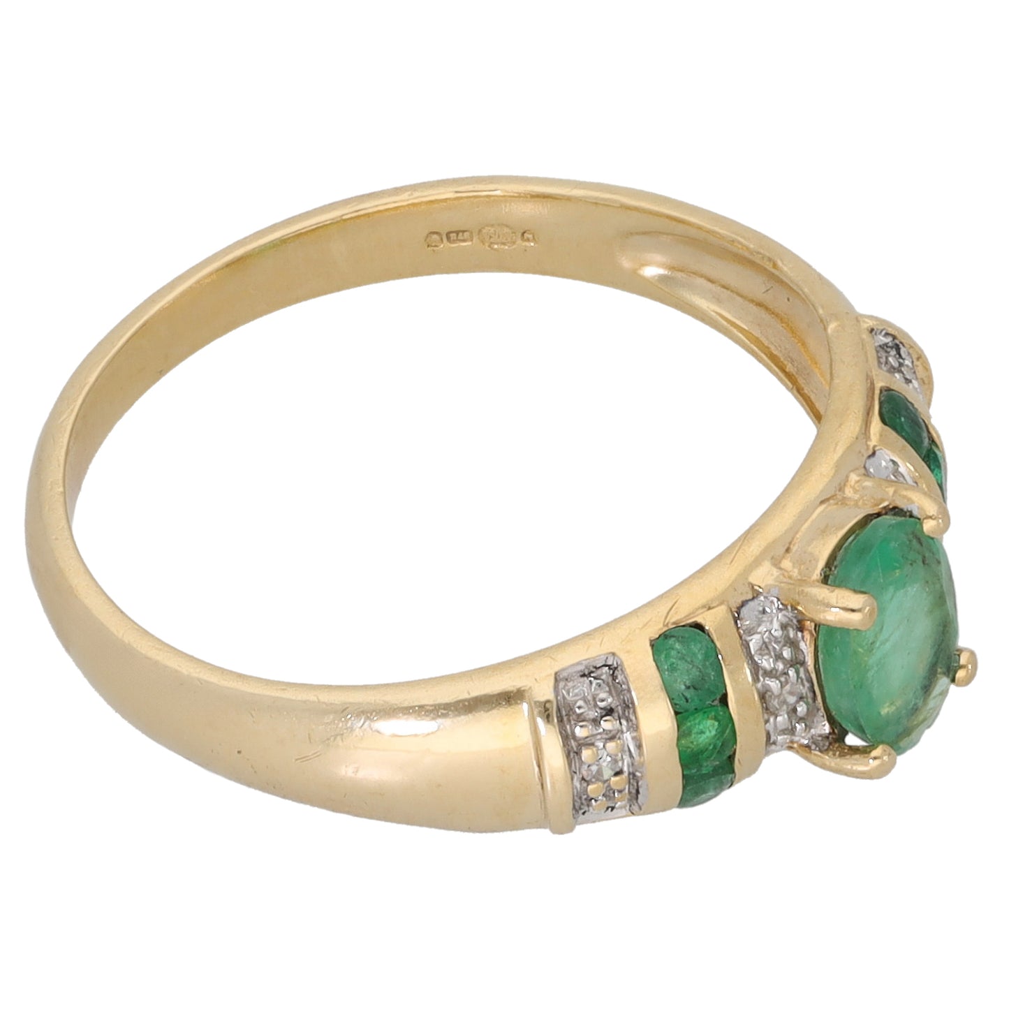 9ct Gold 0.02ct Diamond & Emerald Dress/Cocktail Ring Size N