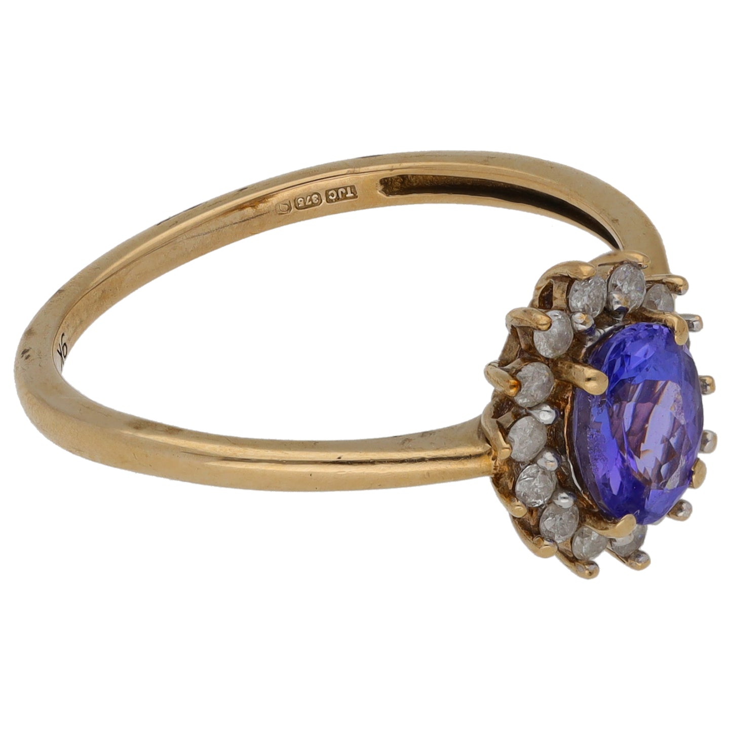 9ct Gold Tanzanite & 0.07ct Diamond Cluster Ring Size Q