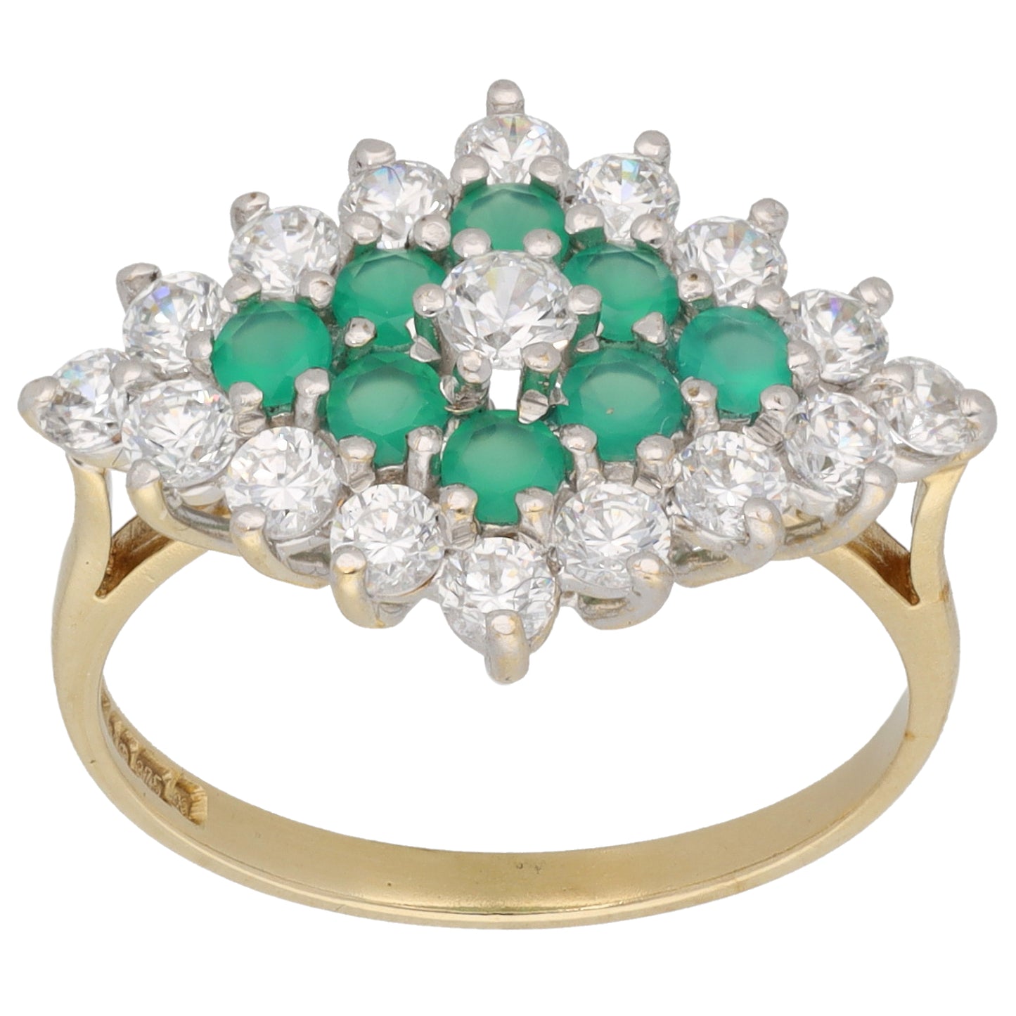 9ct Gold Green Agate & Cubic Zirconia Dress/Cocktail Ring Size O