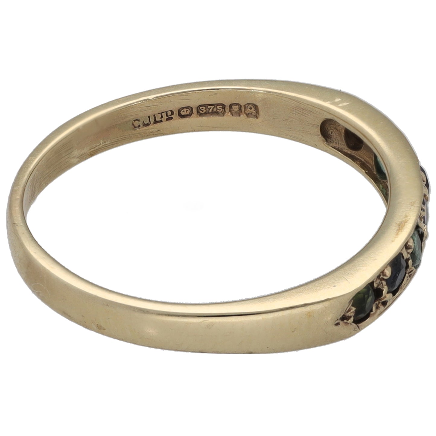 9ct Gold 0.02ct Diamond, Emerald, Amethyst, Ruby, Sapphire & Tourmaline Half Eternity Ring Size N