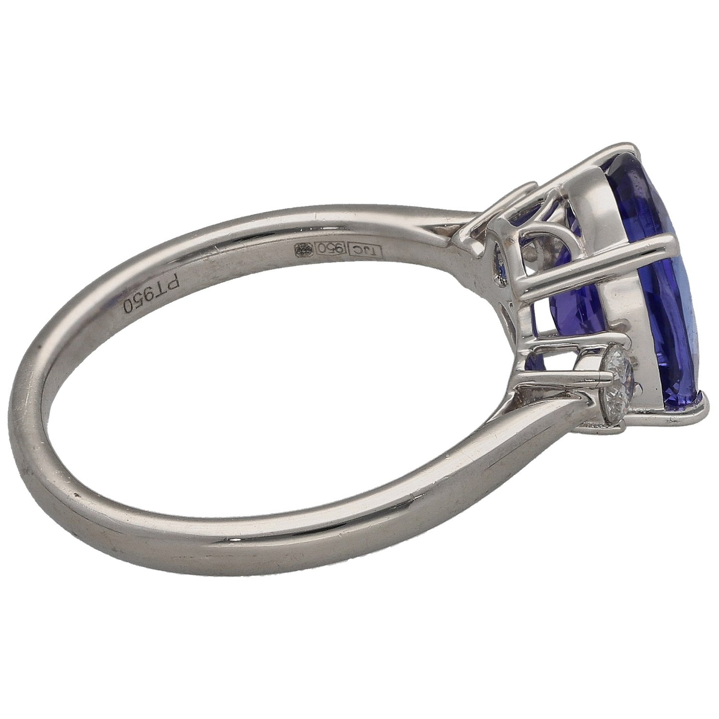 Platinum Tanzanite & 0.16ct Diamond Three Stone Ring Size N