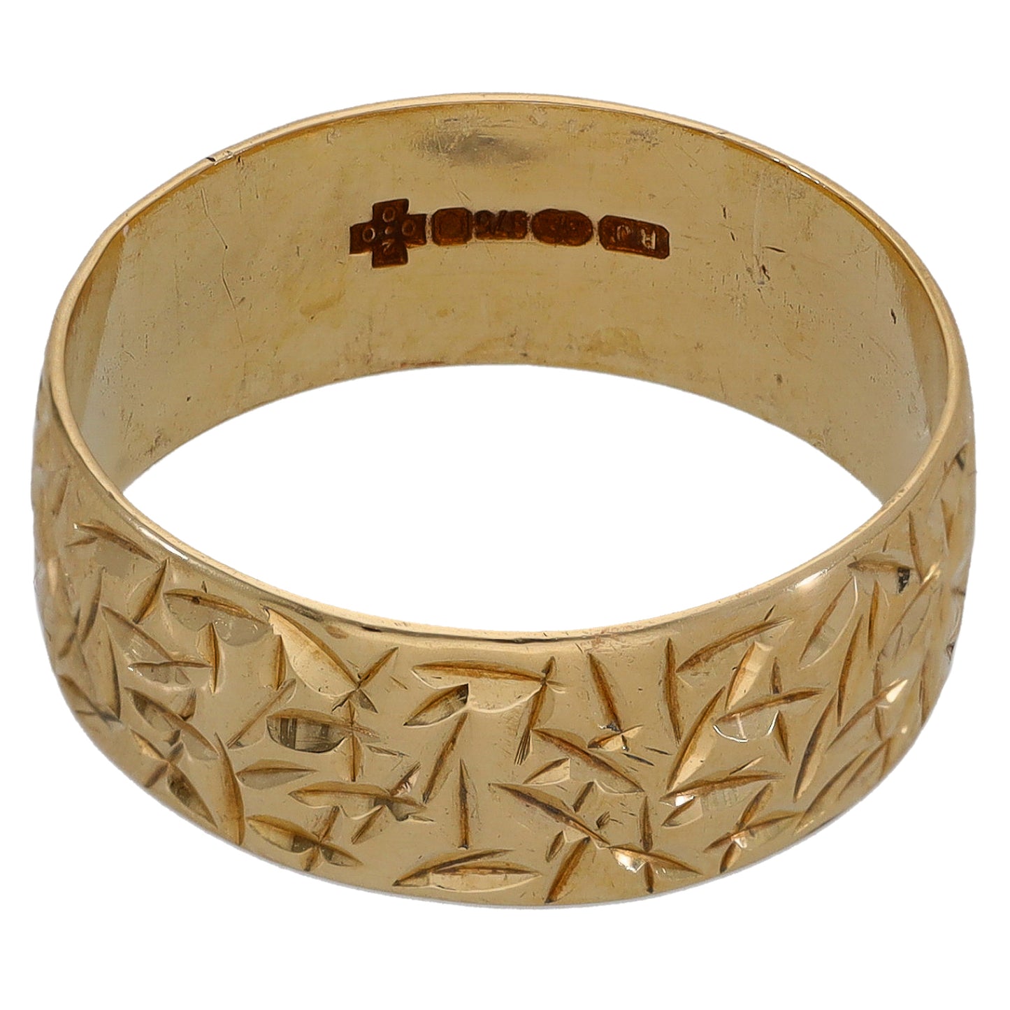 9ct Gold Patterned Wedding Ring Size P
