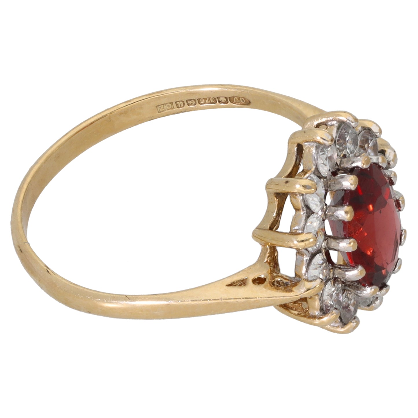 9ct Gold Garnet & Cubic Zirconia Dress/Cocktail Ring Size O