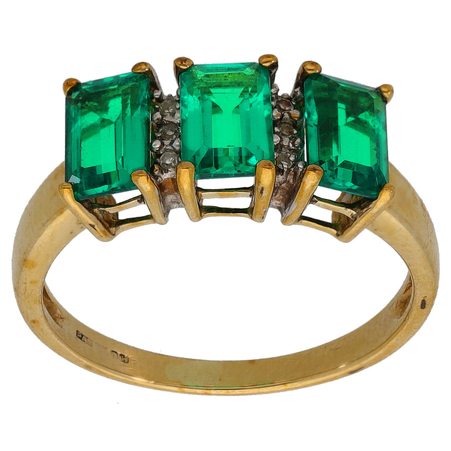 9ct Gold Man Made Emerald & 0.03ct Diamond Dress/Cocktail Ring Size M