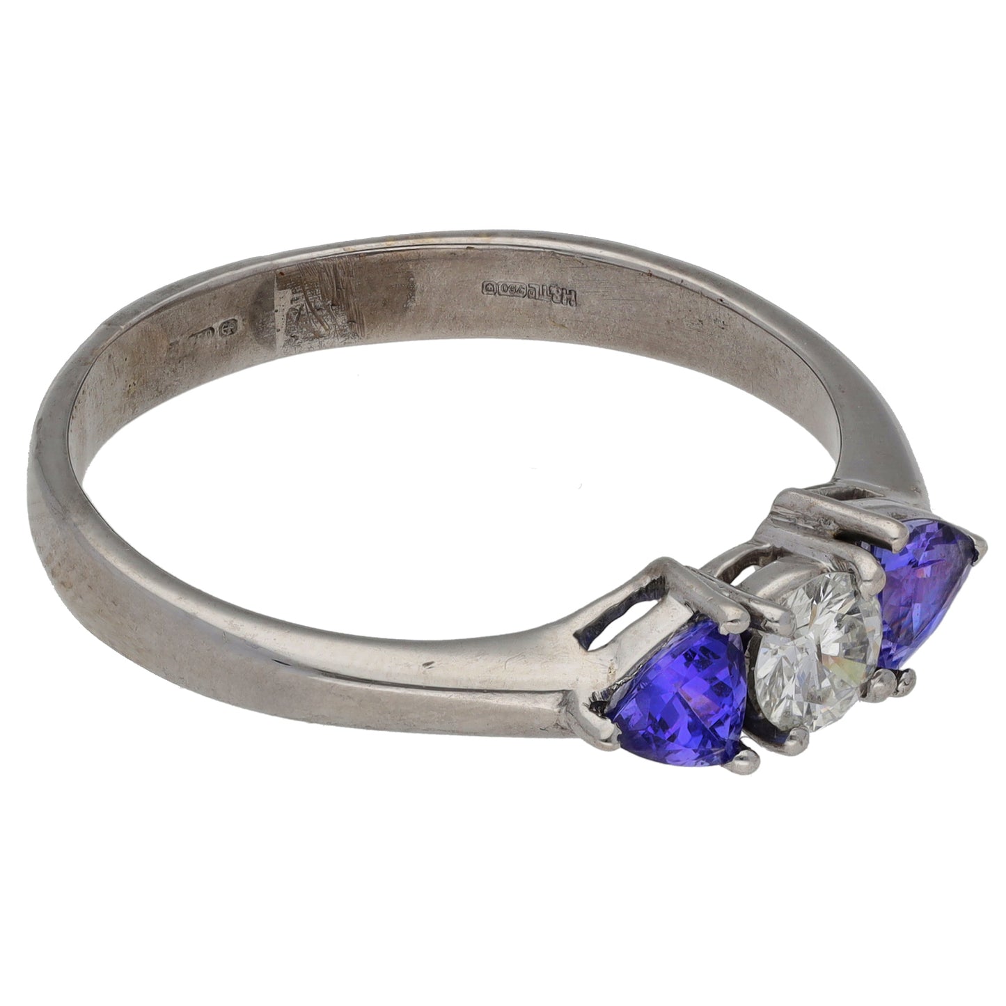 18ct White Gold 0.35ct Diamond & Tanzanite Trilogy Ring Size Z