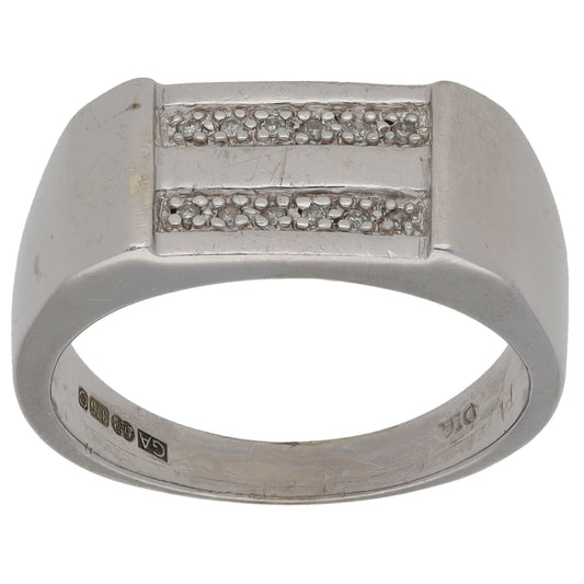 9ct White Gold 0.06ct Diamond Patterned Signet Ring Size R