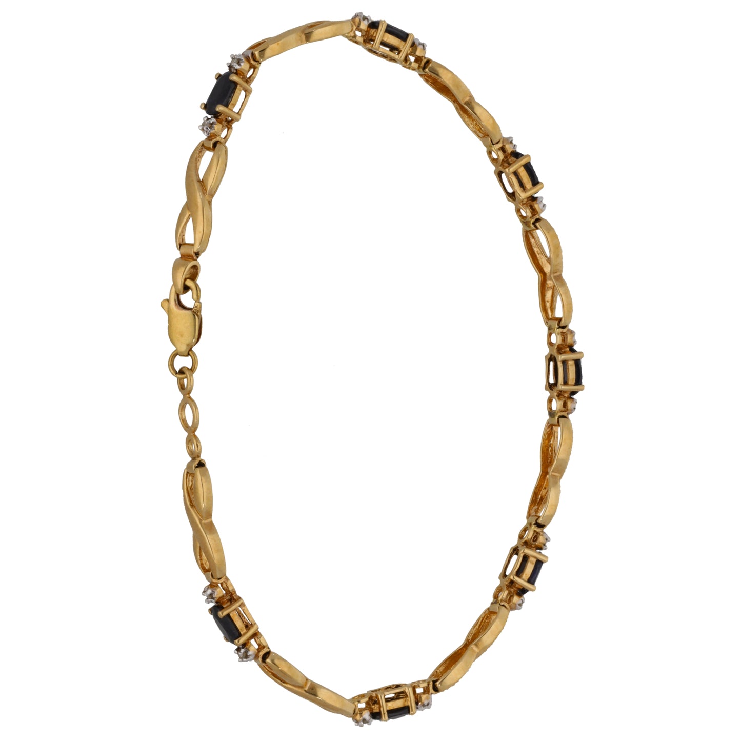9ct Gold Sapphire & 0.07ct Diamond Fancy Stone Set Bracelet