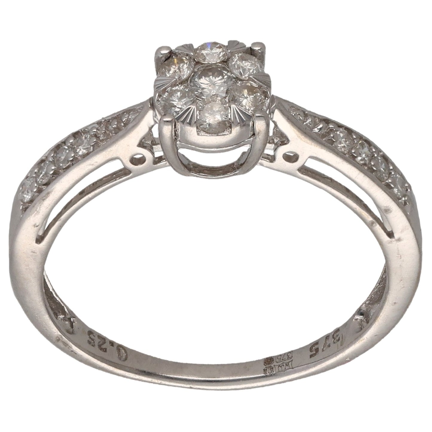 9ct White Gold 0.25ct Diamond Cluster Ring Size M