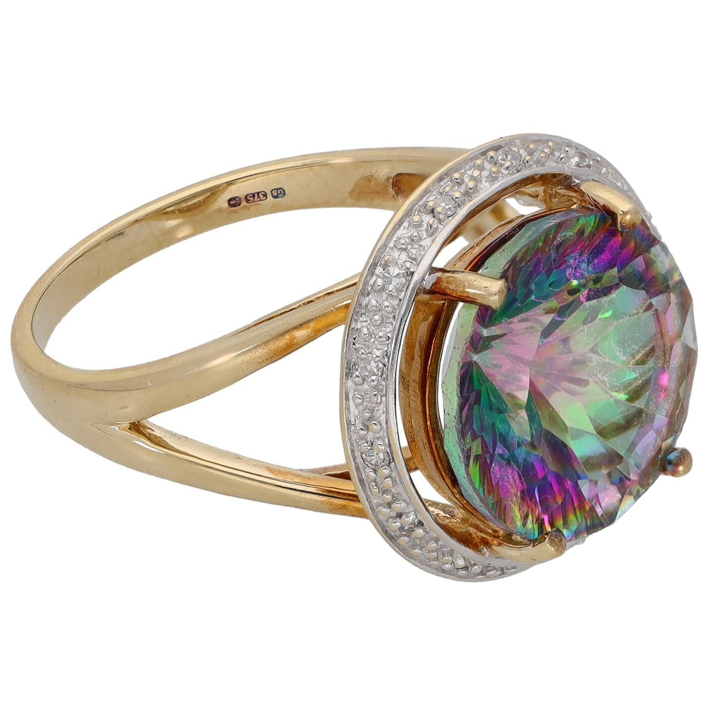 9ct Gold 0.07ct Diamond & Coated Topaz Dress/Cocktail Ring Size N