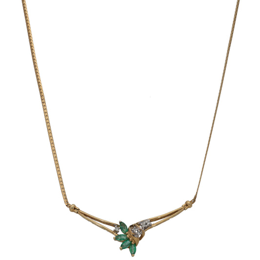 9ct Gold Emerald & 0.05ct Diamond Fancy Necklace 16"