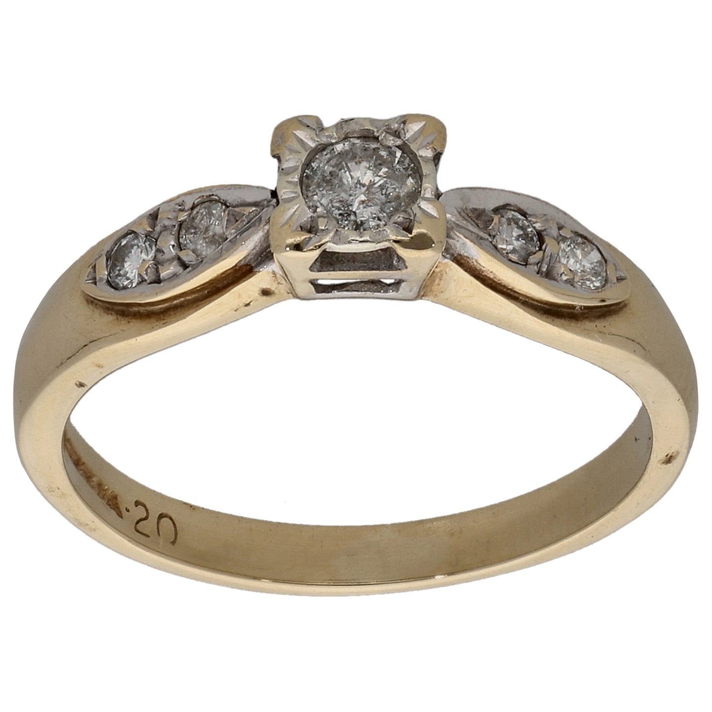 9ct Gold 0.20ct Diamond Solitaire Ring With Accent Stones Size K