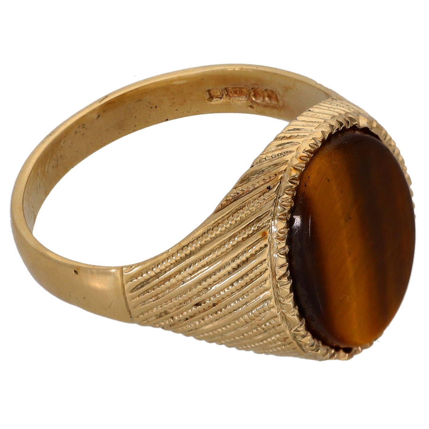 9ct Gold Tiger's Eye Patterned Single Stone Signet Ring Size X
