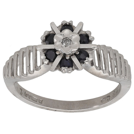 9ct White Gold 0.01ct Diamond & Sapphire Dress/Cocktail Ring Size L