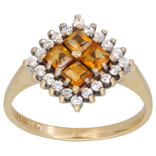 9ct Gold Citrine & Cubic Zirconia Dress/Cocktail Ring Size N