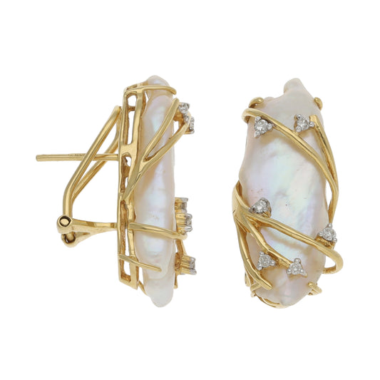 14ct Gold Pearl & 0.24ct Diamond Dress/Cocktail Earrings