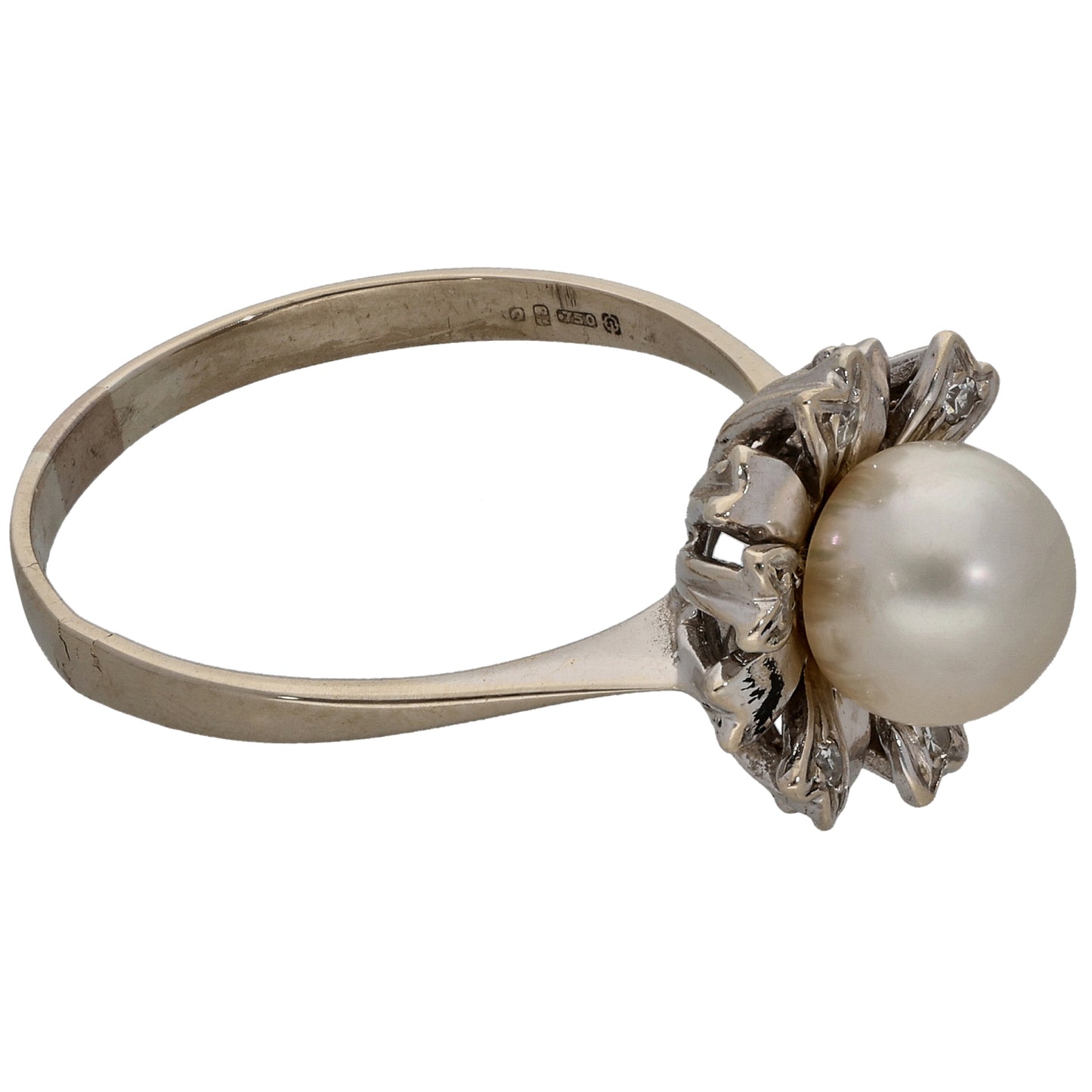 18ct Bicolour Gold 0.02ct Diamond & Cultured Pearl Dress/Cocktail Ring Size Q