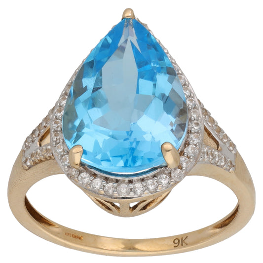9ct Gold Topaz & Cubic Zirconia Dress/Cocktail Ring Size O