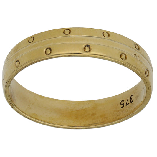 9ct Gold Patterned Wedding Ring Size N