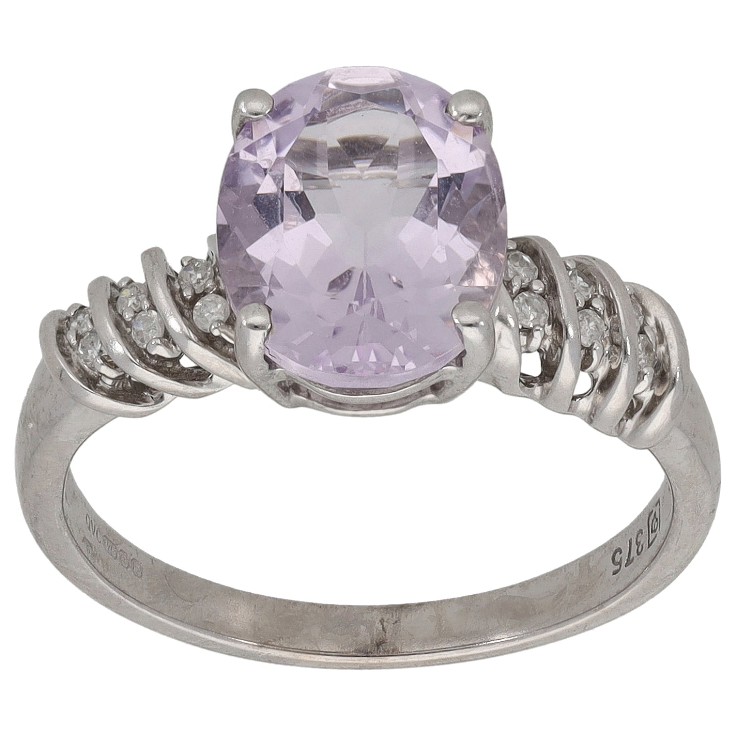 9ct White Gold Amethyst & 0.12ct Diamond Single Stone Ring with Accent Stones Size L