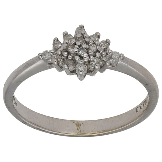 9ct White Gold 0.10ct Diamond Cluster Ring Size K