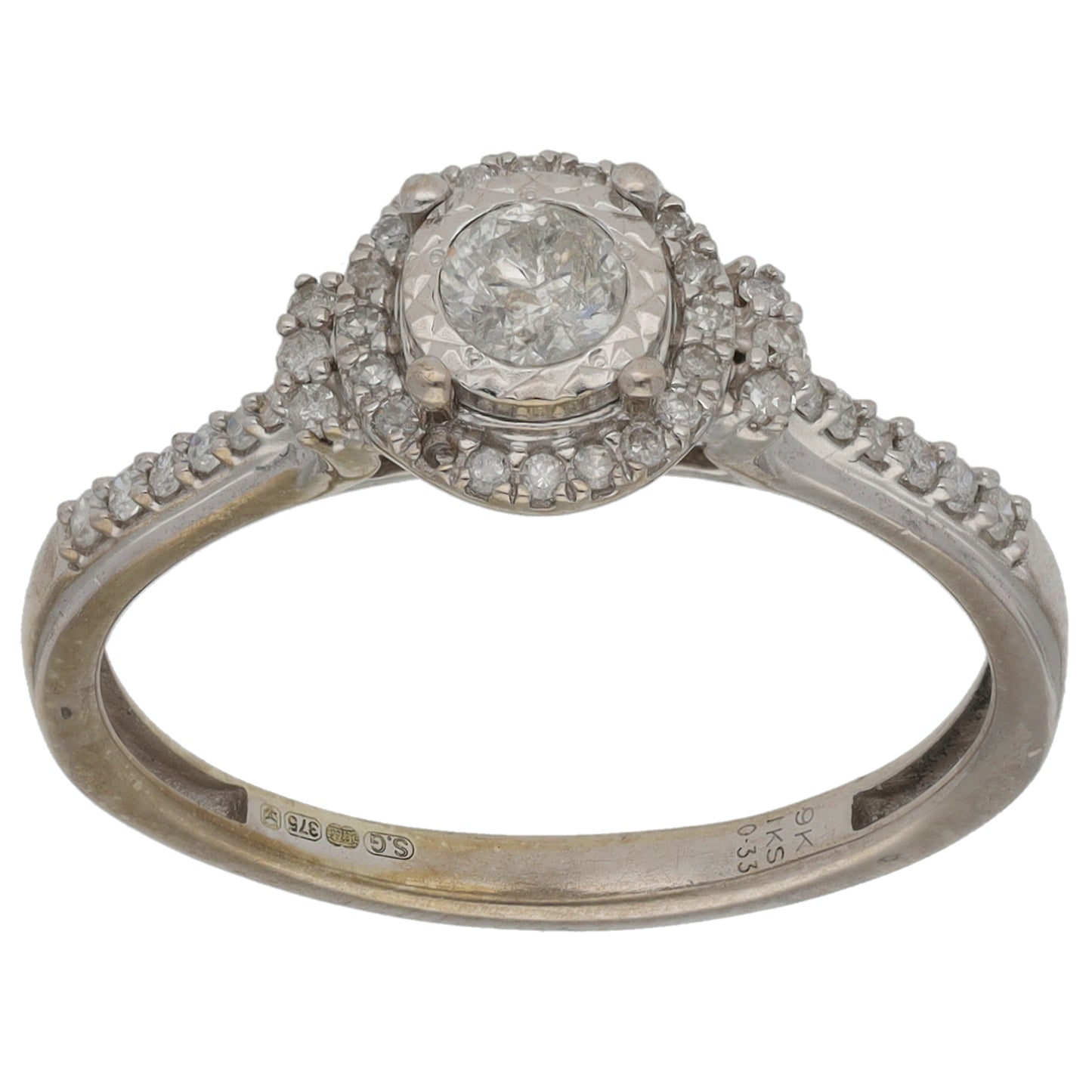 9ct White Gold 0.35ct Diamond Cluster Ring Size O