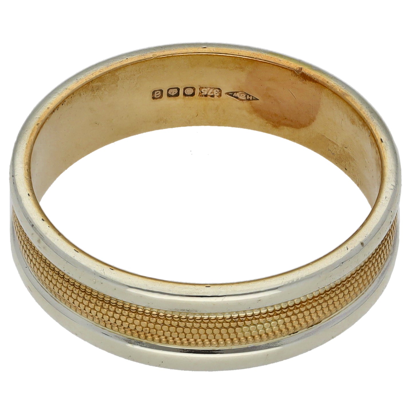 9ct Bicolour Gold Patterned Wedding Ring Size T