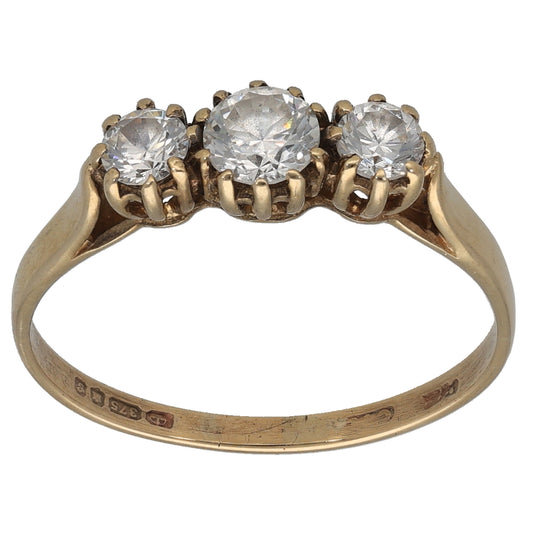 9ct Gold Cubic Zirconia Trilogy Ring Size Q