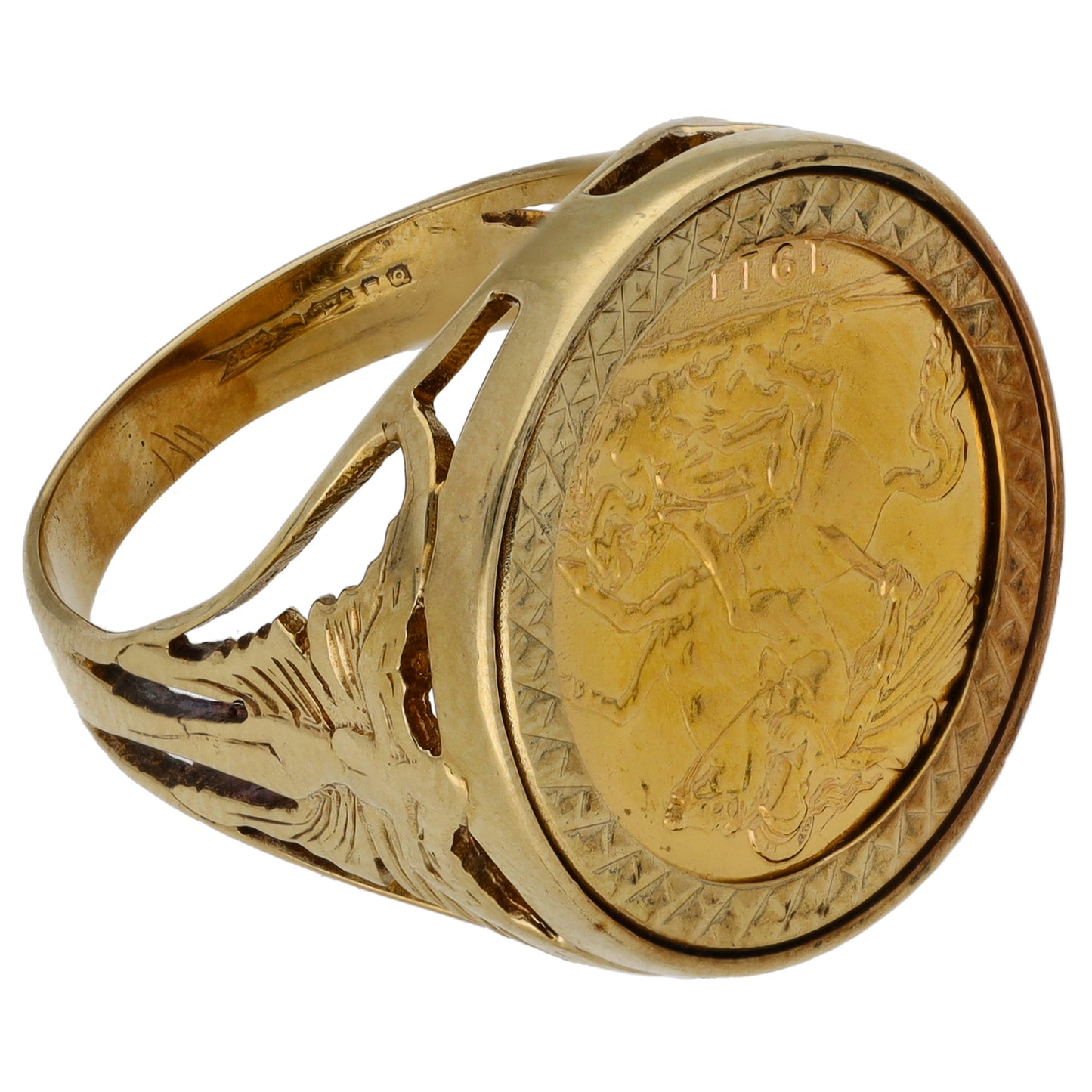 9ct Gold Half Sovereign Coin Ring Size R