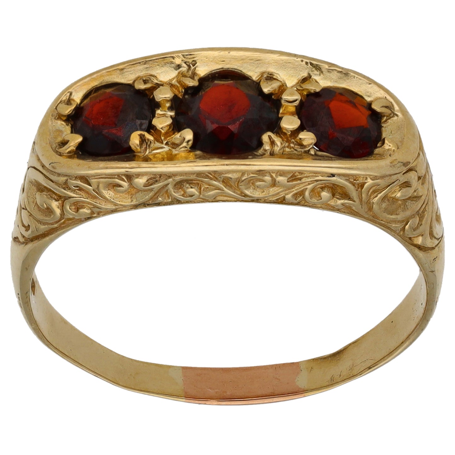 9ct Gold Garnet Trilogy Ring Size Y